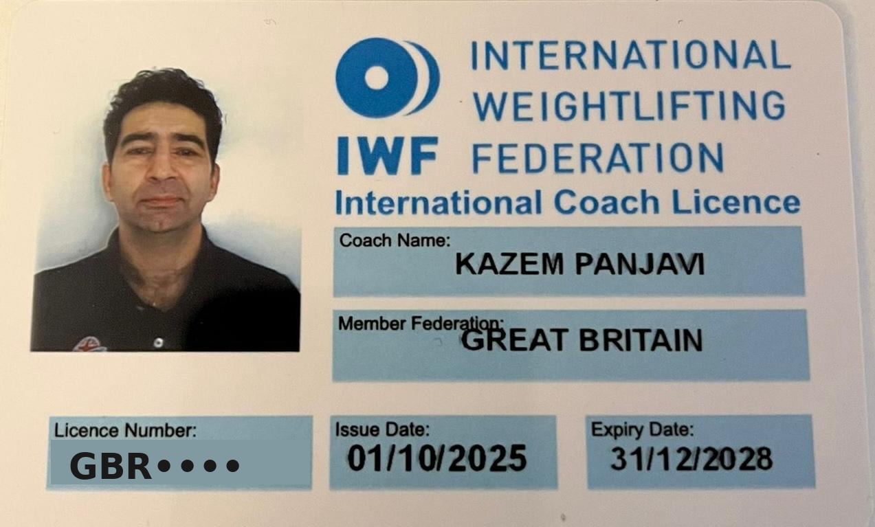 IWF International Coach Licence &mdash; Kazem Panjavi, Great Britain